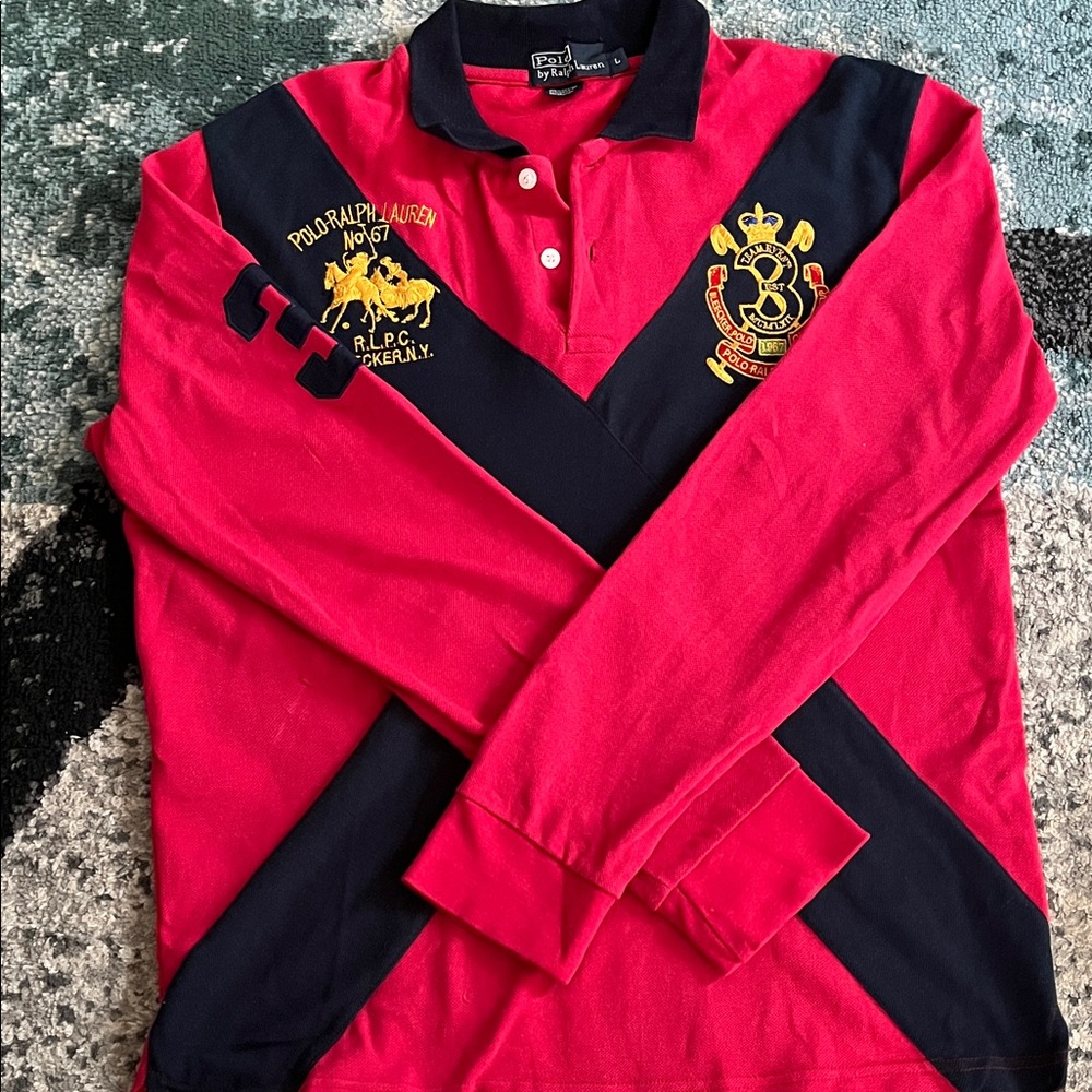 Polo by Ralph Lauren Red and Navy Men's Polo Shirt